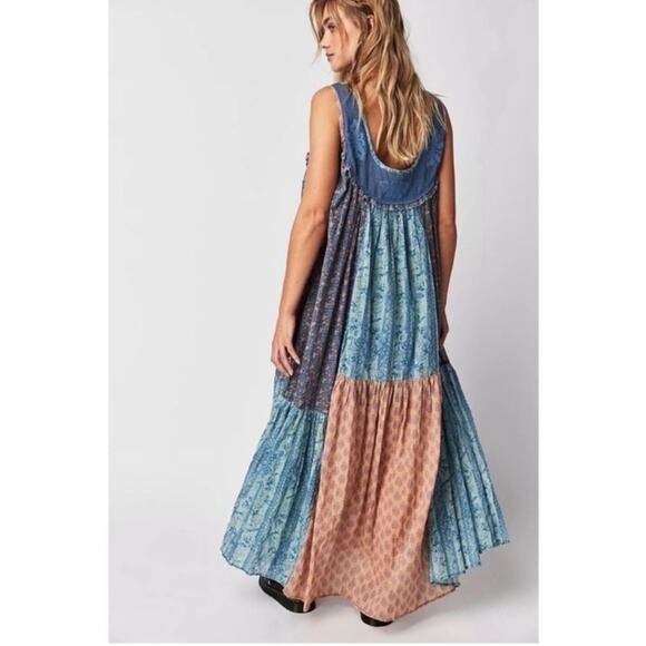 Free People Bohemian 70s Patchwork Hippie Lost Palms Craft Maxi Dress Small - Picture 3 of 16